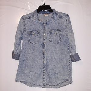 Women's Passport denim look rolled sleeve top